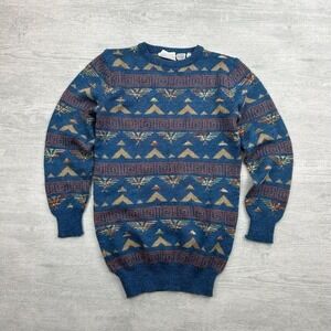 Vintage Sweater Bee Sweater Adult S Blue Aztec Striped Pullover Retro Grandpa